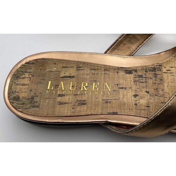 Lauren Ralph Lauren Kira Gold Thong Slip On Casual Sandals Size 8B - Picture 5 of 7